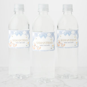 Étiquette Pour Bouteilles D'eau Baby Shower Dindon Fou Gingham Bleu