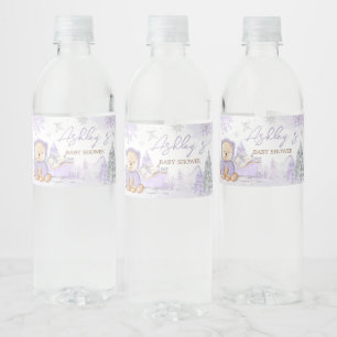 Étiquette Pour Bouteilles D'eau Baby shower d'ours d'hiver violet