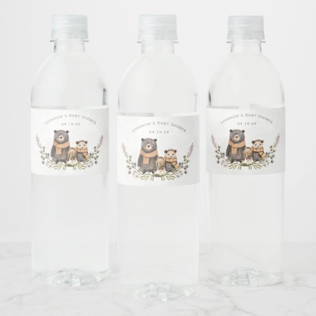 Étiquette Pour Bouteilles D'eau Baby shower d'ours forestier d'automne (Bouteilles)