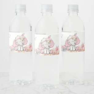 Étiquette Pour Bouteilles D'eau Baby shower Eléphant de la fille rose Boho