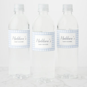 Étiquette Pour Bouteilles D'eau Baby shower En vichy bleu classique