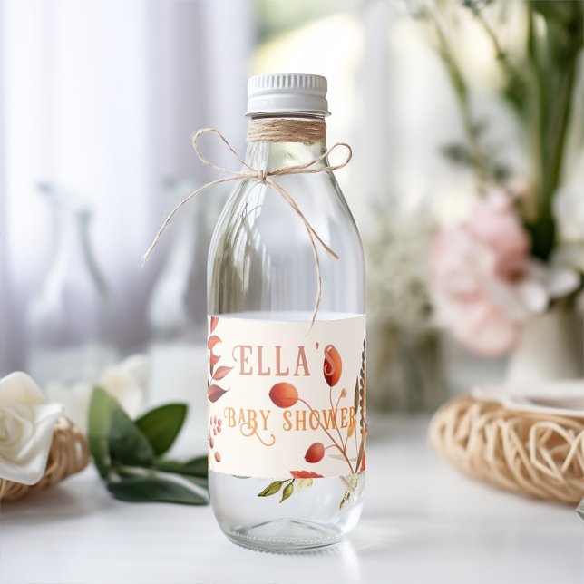 Étiquette Pour Bouteilles D'eau Baby shower feuille à fleurs Boho (Créateur téléchargé)