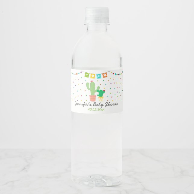 Étiquette Pour Bouteilles D'eau Baby shower Fiesta Cactus (Devant)