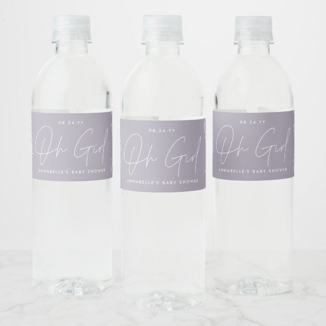 Étiquette Pour Bouteilles D'eau Baby shower fille script moderne violet élégant (Bouteilles)