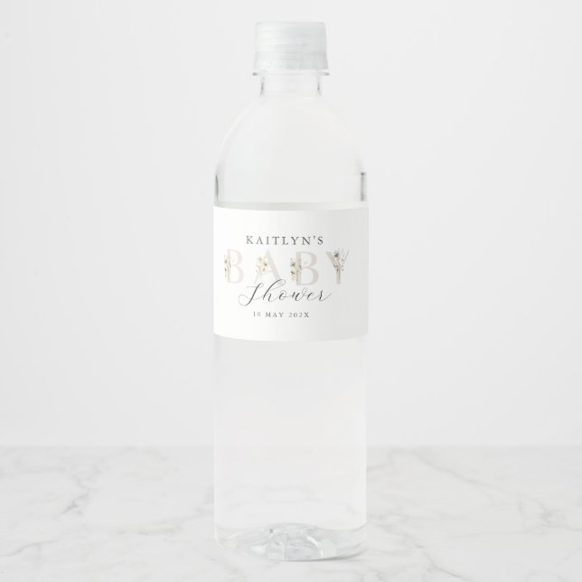 Étiquette Pour Bouteilles D'eau Baby shower Fleur sauvage aquarelle (Devant)