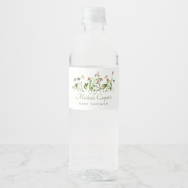 Étiquette Pour Bouteilles D'eau Baby shower Fleur sauvage Boho (Devant)