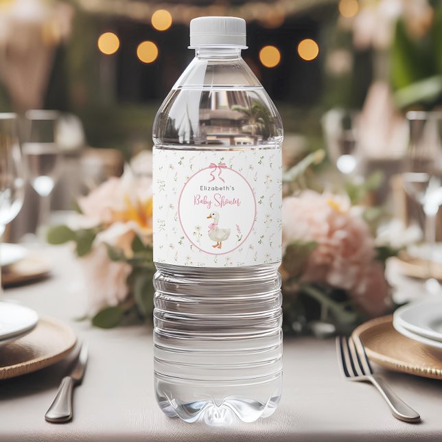Étiquette Pour Bouteilles D'eau Baby shower Fleur sauvage de poule rose sot (Créateur téléchargé)