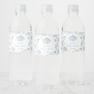 Étiquette Pour Bouteilles D'eau Baby Shower Fleurs de Citrouilles Bleues