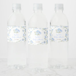 Étiquette Pour Bouteilles D'eau Baby shower Floral Citrouille bleu