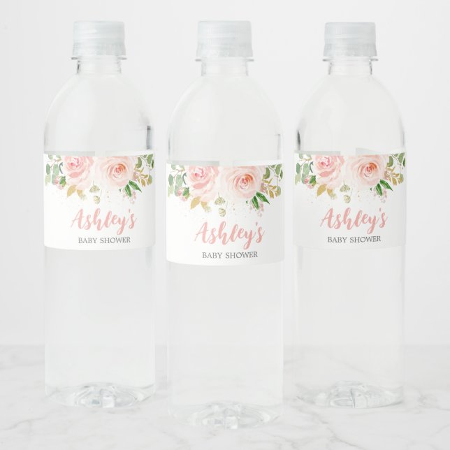 Étiquette Pour Bouteilles D'eau Baby shower floral rose (Bouteilles)