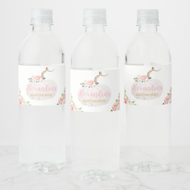 Étiquette Pour Bouteilles D'eau Baby shower floral rose citrouille (Bouteilles)