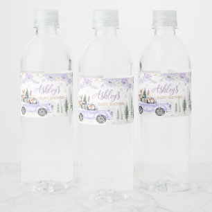 Étiquette Pour Bouteilles D'eau Baby shower forestier d'hiver violet
