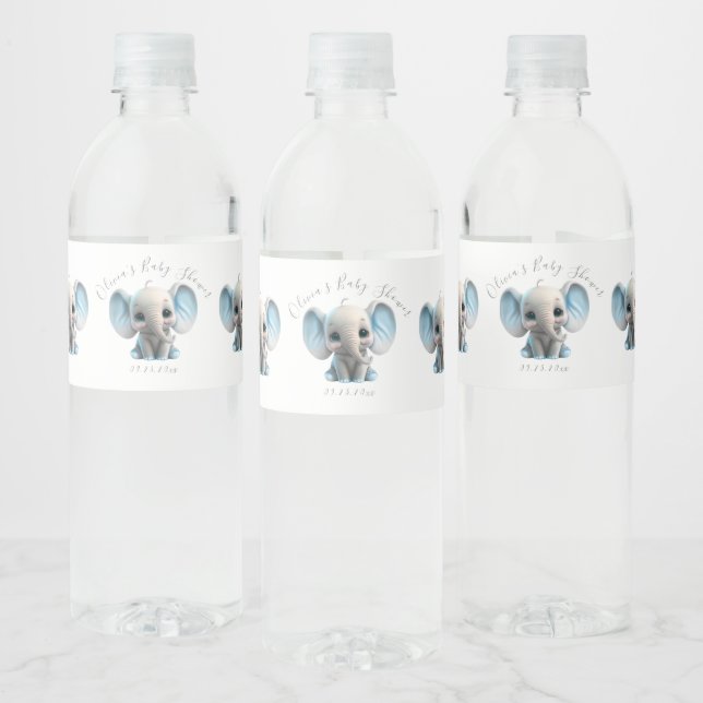 Étiquette Pour Bouteilles D'eau Baby shower garçon bleu mou Elephant (Bouteilles)