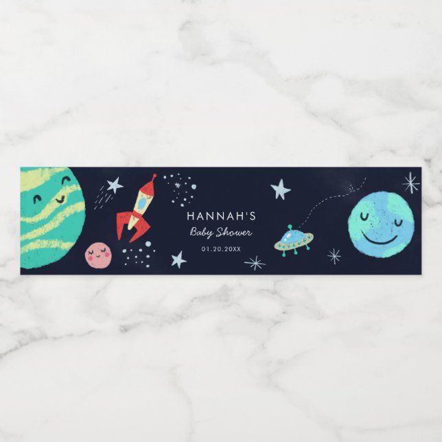Étiquette Pour Bouteilles D'eau Baby shower garçon Stars de l'espace extra-atmosph (Étiquettes simples)