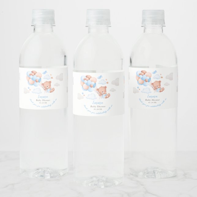 Étiquette Pour Bouteilles D'eau Baby shower Garçon Teddy Bear (Bouteilles)