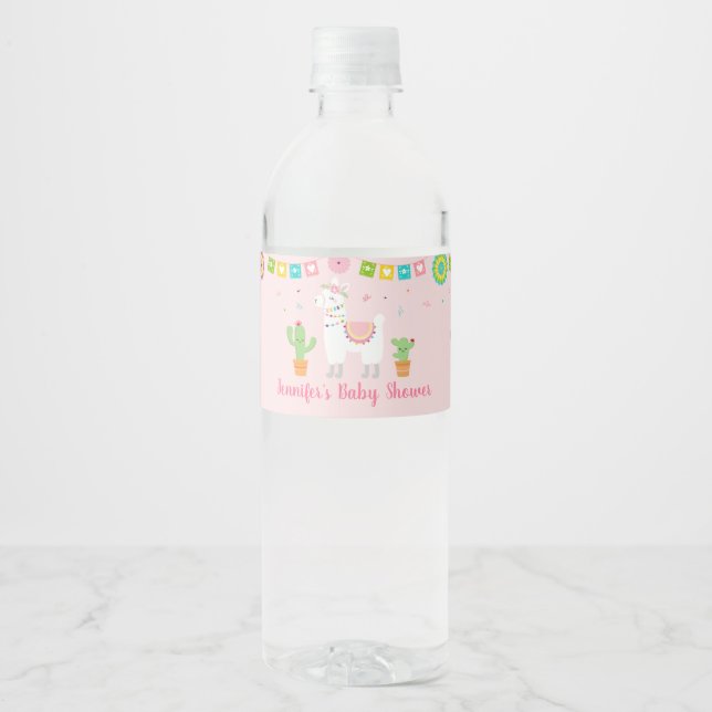 Étiquette Pour Bouteilles D'eau Baby shower Llama Fiesta Cactus (Devant)