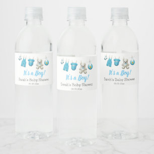 Étiquette Pour Bouteilles D'eau Baby shower moderne Cute Blue Boy