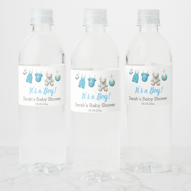 Étiquette Pour Bouteilles D'eau Baby shower moderne Cute Blue Boy (Bouteilles)