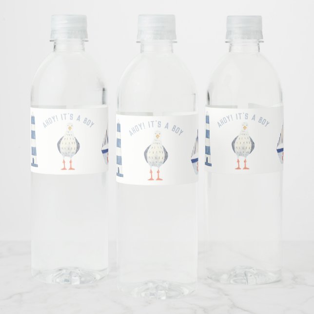 Étiquette Pour Bouteilles D'eau Baby shower Nautique à thème garçon (Bouteilles)