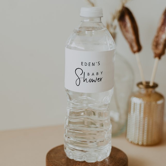 Étiquette Pour Bouteilles D'eau Baby shower Neutre Moderne Simple Avec Nom (Créateur téléchargé)