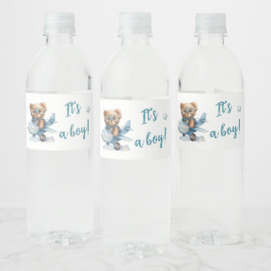 Étiquette Pour Bouteilles D'eau Baby shower ours en peluche bleu