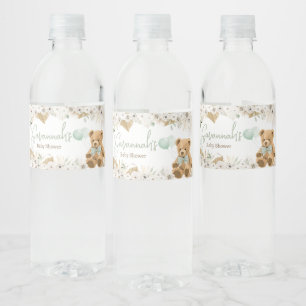 Étiquette Pour Bouteilles D'eau Baby shower Ours vert Boho