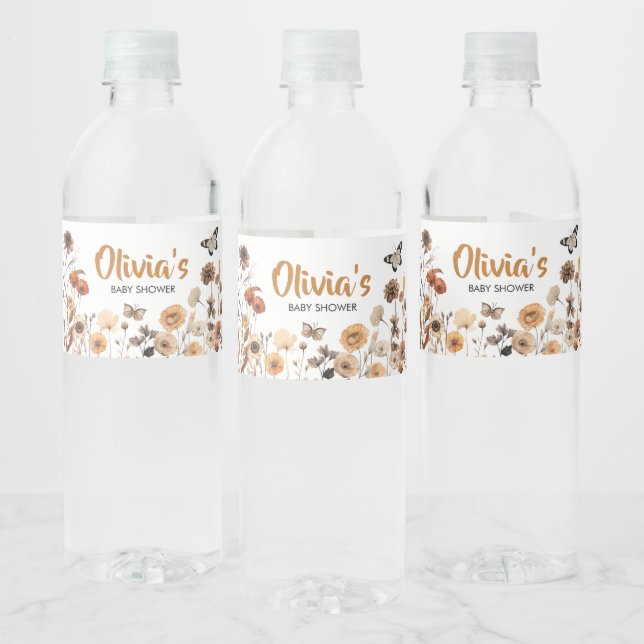 Étiquette Pour Bouteilles D'eau Baby shower papillon fleur sauvage (Bouteilles)