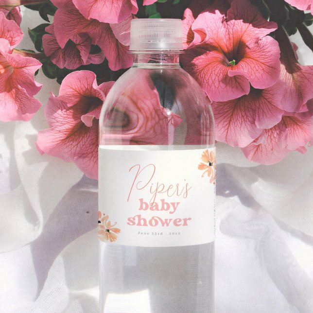 Étiquette Pour Bouteilles D'eau Baby Shower Rétro Floral Bohème Fille (Créateur téléchargé)