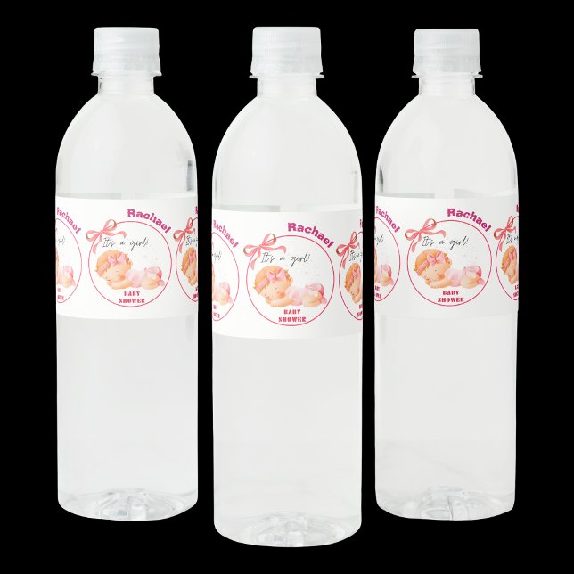 Étiquette Pour Bouteilles D'eau Baby shower rose, Baby Girl Douche (Créateur téléchargé)