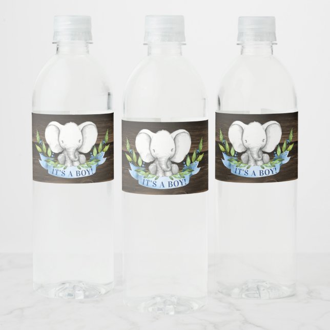 Étiquette Pour Bouteilles D'eau Baby shower rustique Elephant Boy (Bouteilles)