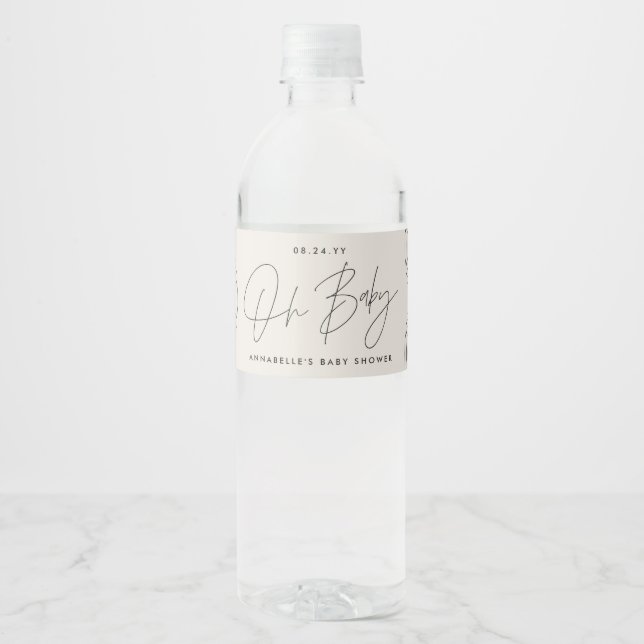 Étiquette Pour Bouteilles D'eau Baby shower script moderne crème naturelle élégant (Devant)