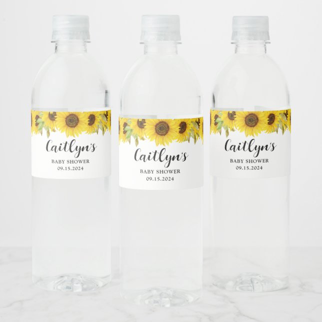 Étiquette Pour Bouteilles D'eau Baby shower tournesol (Bouteilles)