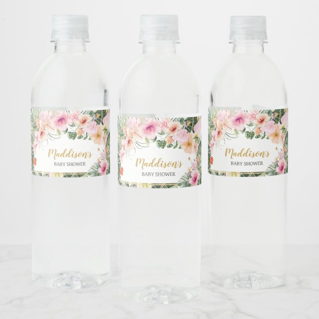 Étiquette Pour Bouteilles D'eau Baby shower tropical Floral Aloha (Bouteilles)