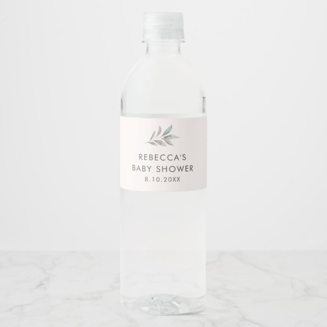 Étiquette Pour Bouteilles D'eau Baby shower végétal rose (Devant)