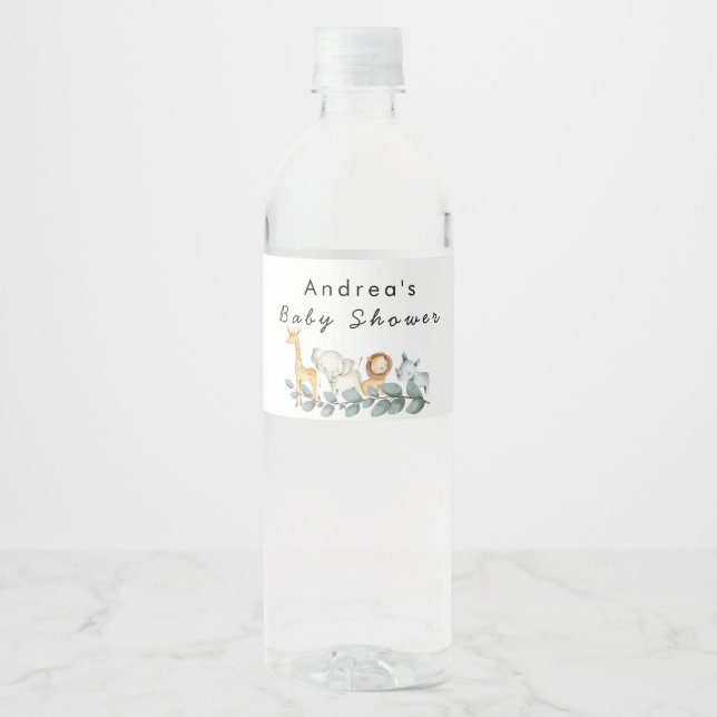 Étiquette Pour Bouteilles D'eau Baby shower Zoo Wild One (Devant)
