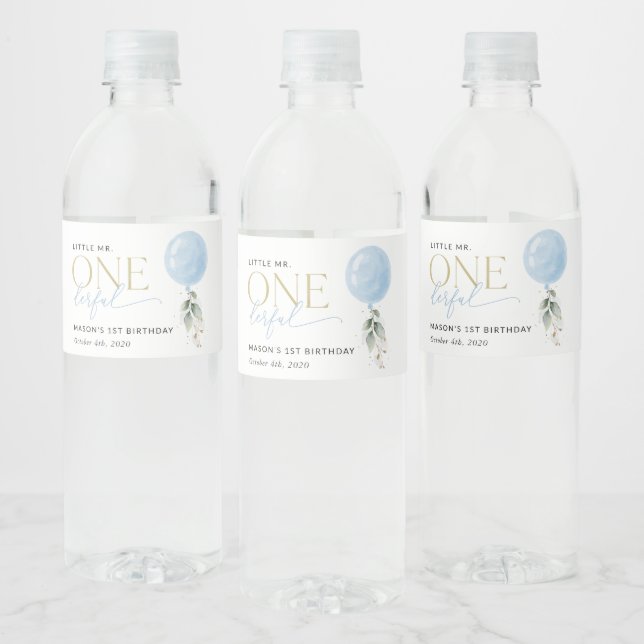 Étiquette Pour Bouteilles D'eau Balcon Bleu, Eucalyptus, Verdure, Premier Annivers (Bouteilles)