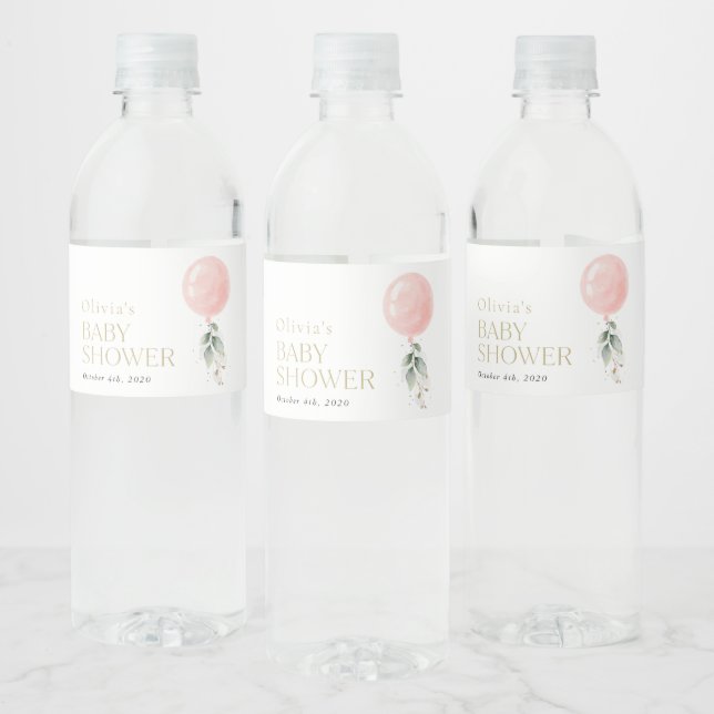 Étiquette Pour Bouteilles D'eau Balcon rose, Eucalyptus, Verdure, Baby shower (Bouteilles)