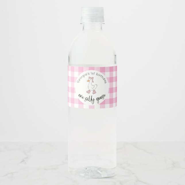 Étiquette Pour Bouteilles D'eau Balise cadeau d'anniversaire d'une oie sotte rose (Devant)