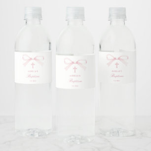 Étiquette Pour Bouteilles D'eau Baptême à l'arc rose aquarelle