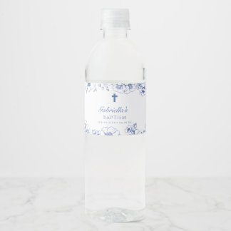 Étiquette Pour Bouteilles D'eau Baptême Botanique Fleurs Bleues