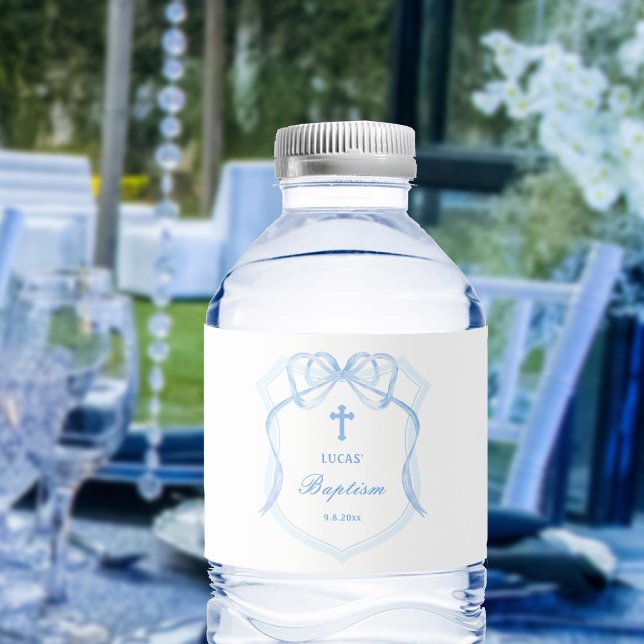 Étiquette Pour Bouteilles D'eau Baptême de crête de mât bleu clair (Créateur téléchargé)