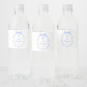 Étiquette Pour Bouteilles D'eau Baptême du cadre de ruban bleu