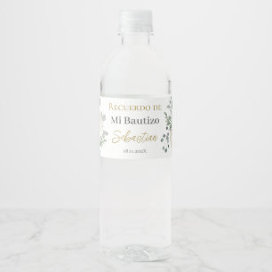 Étiquette Pour Bouteilles D'eau Baptême floral blanc