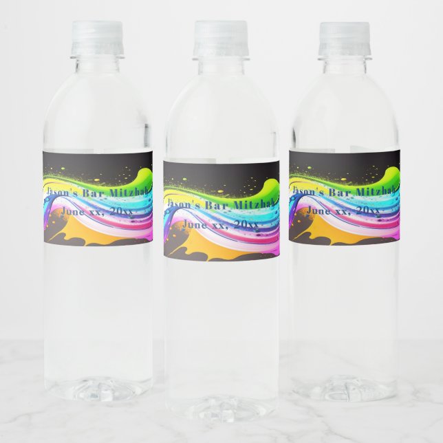 Étiquette Pour Bouteilles D'eau Bar Mitzvah, Éclaboussure de peinture vive (Bouteilles)
