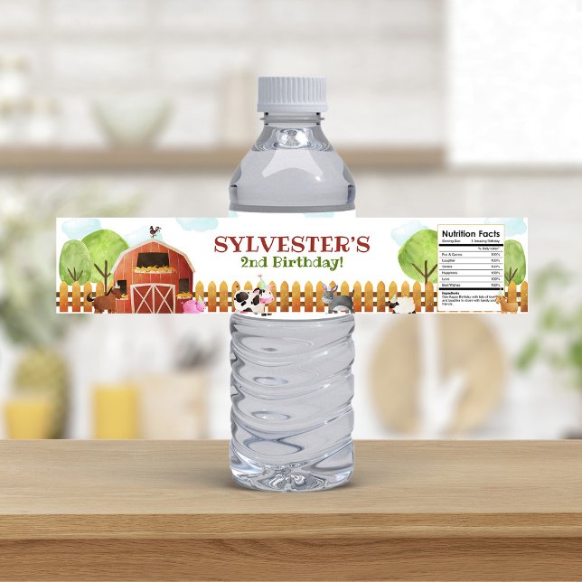 Étiquette Pour Bouteilles D'eau Barnyard Farm Animaux fête d'anniversaire (Créateur téléchargé)