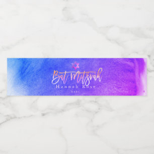 Étiquette Pour Bouteilles D'eau Bat mitzvah PixDezines, Aquarelle violet Ombre