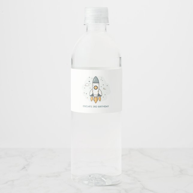 Étiquette Pour Bouteilles D'eau Bateau en roquette beige pastel doux (Devant)