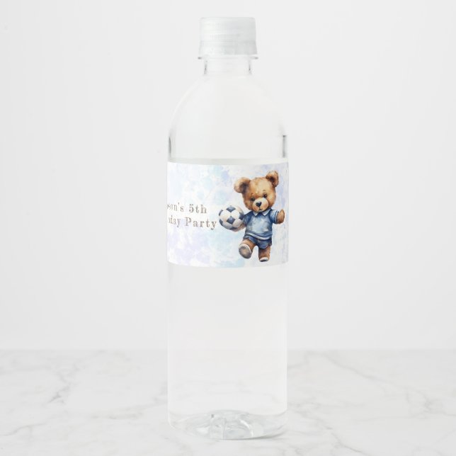 Étiquette Pour Bouteilles D'eau Bear Teddy Soccer fête d'anniversaire (Devant)