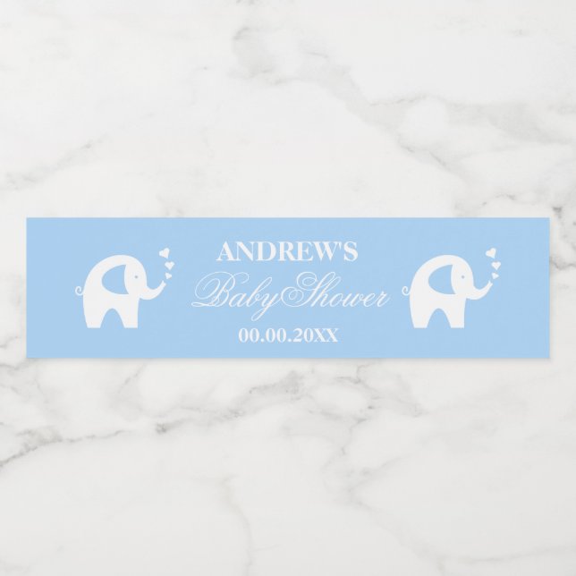 Étiquette Pour Bouteilles D'eau Beau éléphant bleu personnalisées baby shower garç (Étiquettes simples)