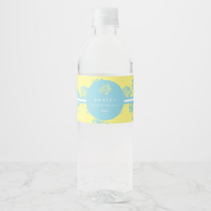 Étiquette Pour Bouteilles D'eau Bébé élégant Bleu & Jaune Floral
